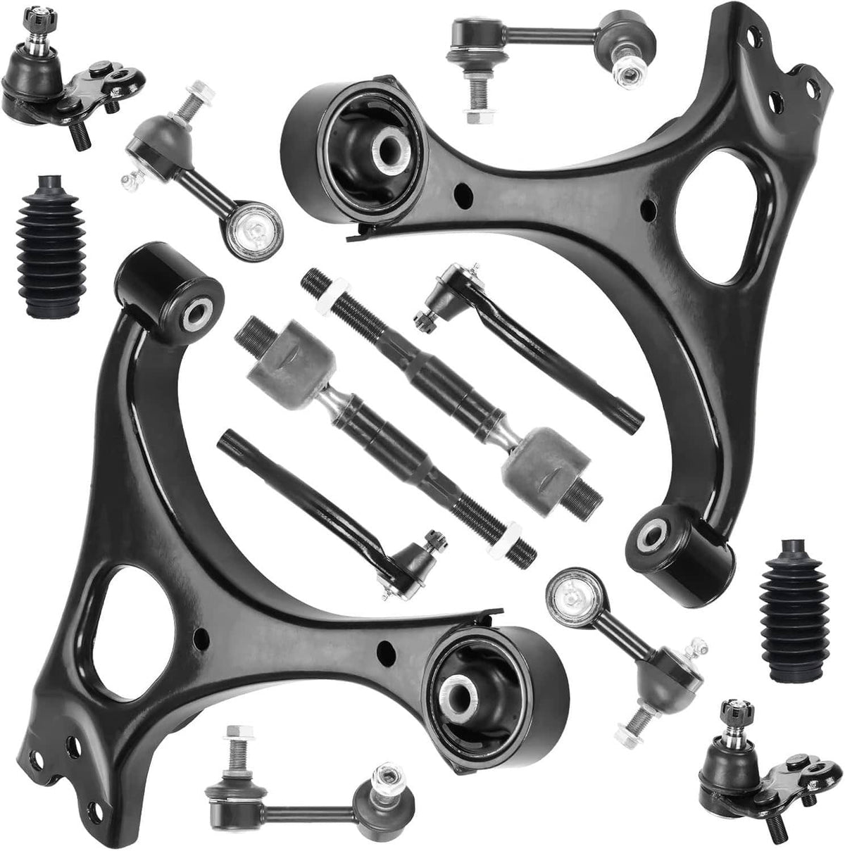 Black suspension control arms and link components set with ball-joint ends