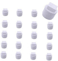 Set of PVC male threaded pipe end caps, white, 1/2 inch, stacked view