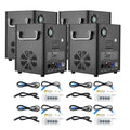 Set of four cold spark firework machines with black housings and power cables