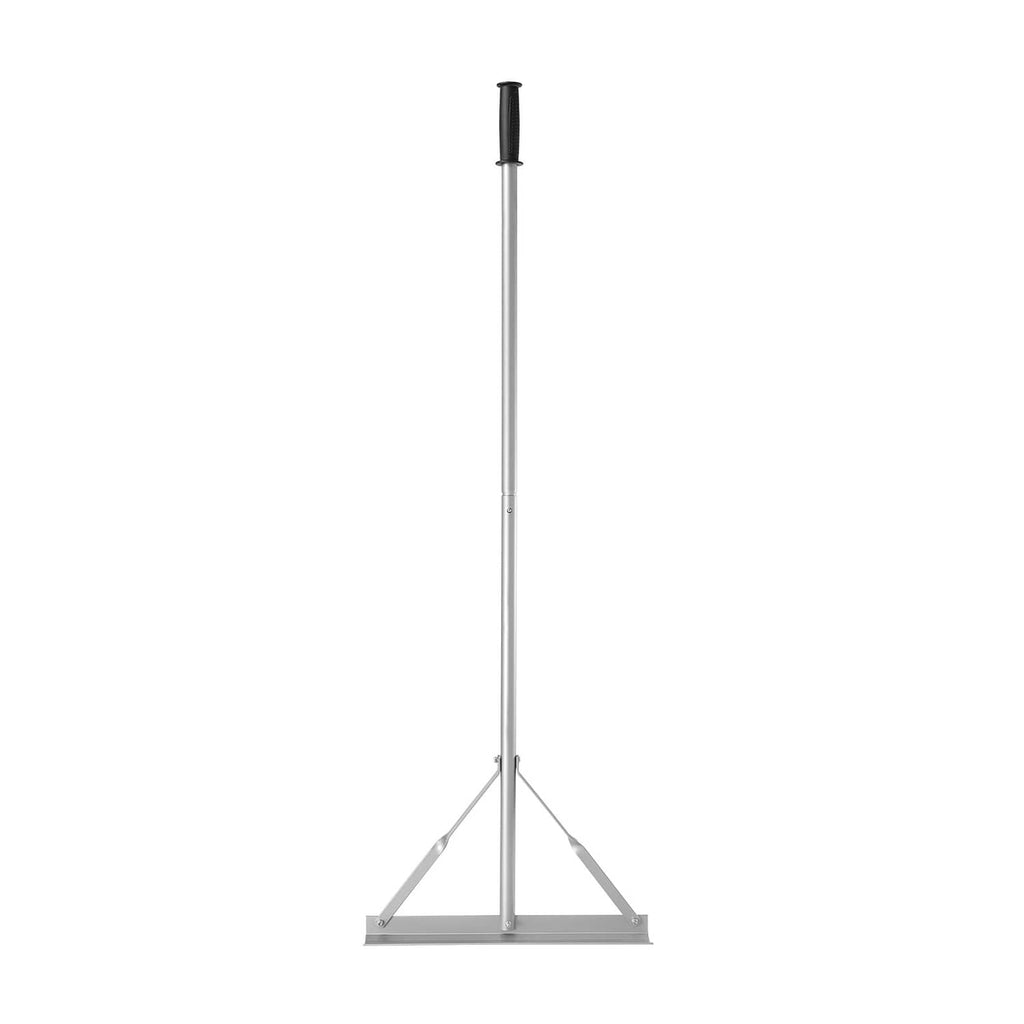 Landscape rake with wide aluminum head and stable tripod stand