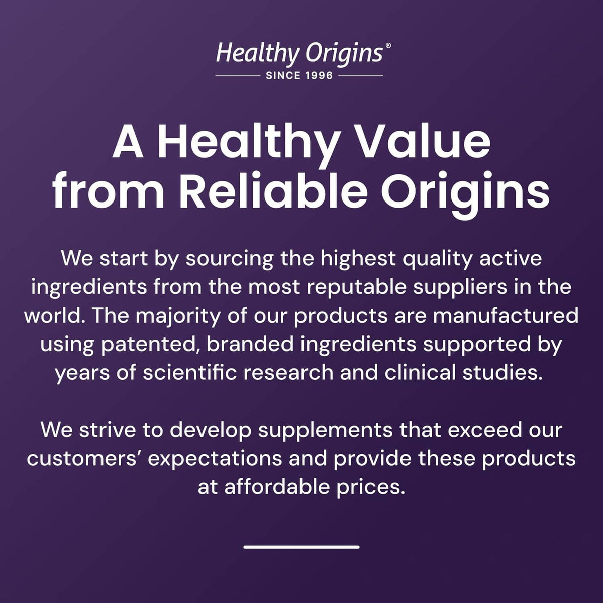 Healthy Origins value statement graphic for supplements