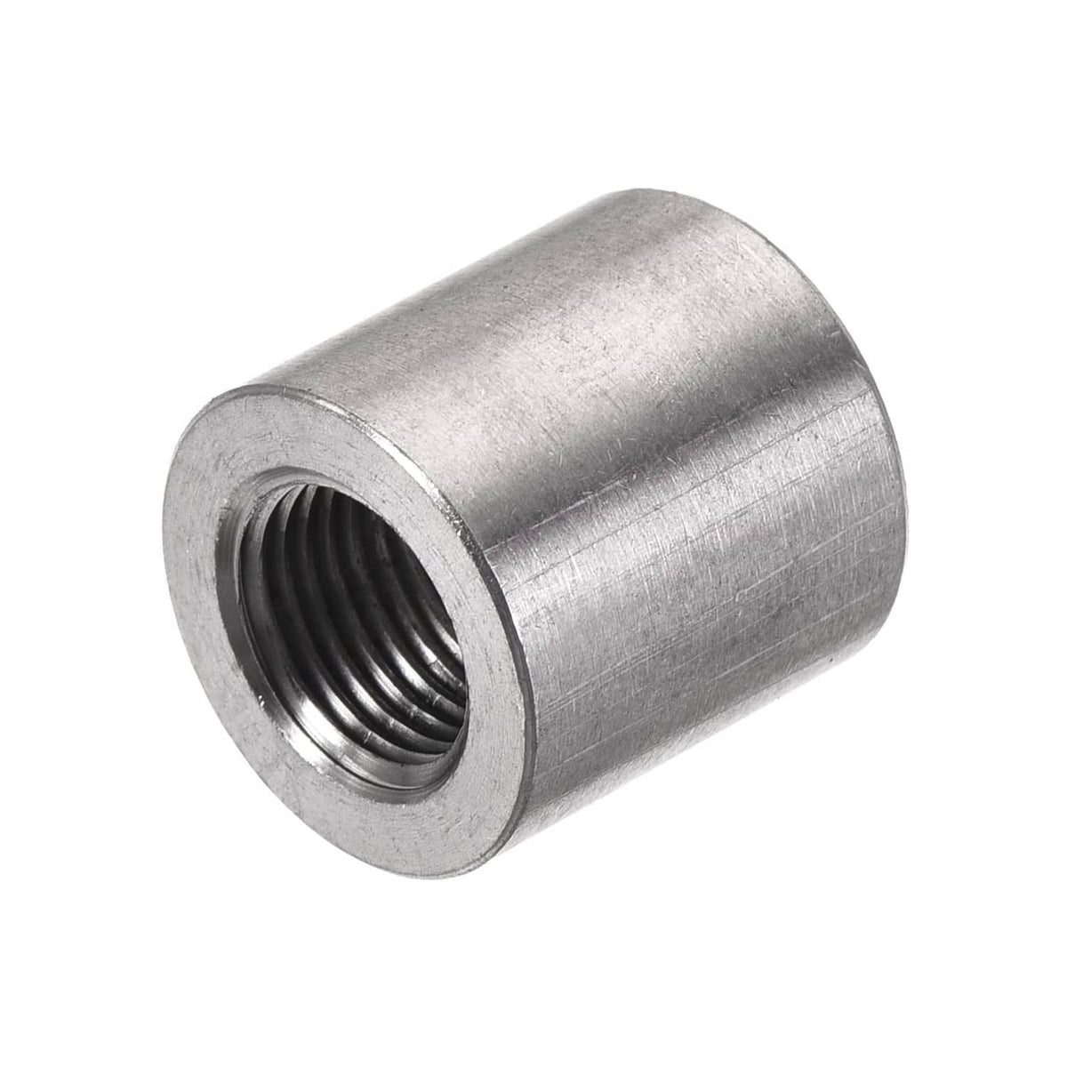 Silver 304 stainless steel weld coupling with female NPT threaded bore