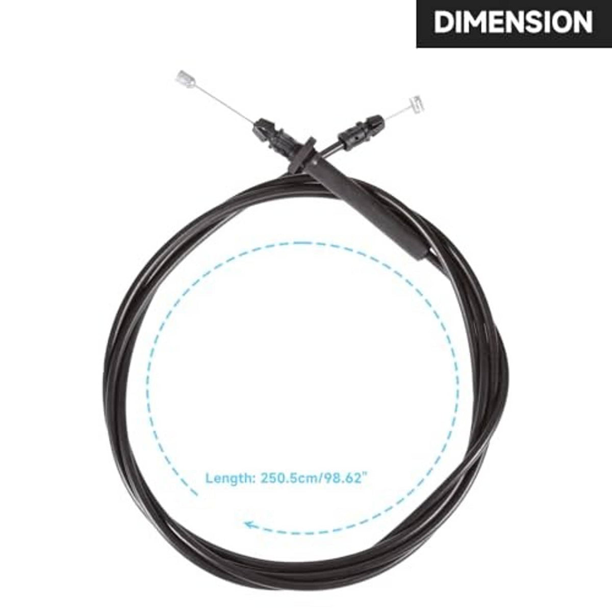 Black hood release cable with two connector terminals and bundled loop