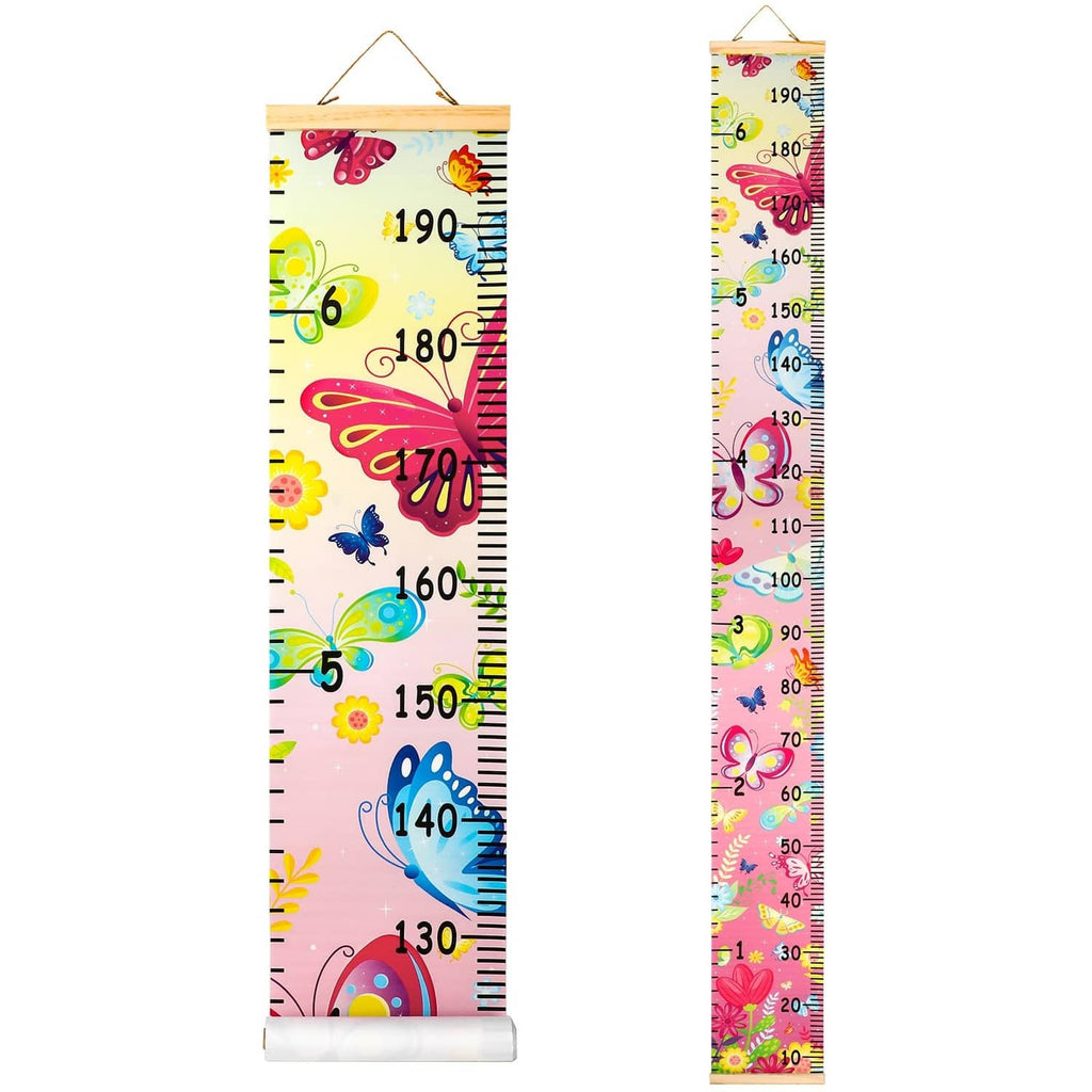 Kids growth chart canvas with butterfly pattern and height numbers up to 190 cm