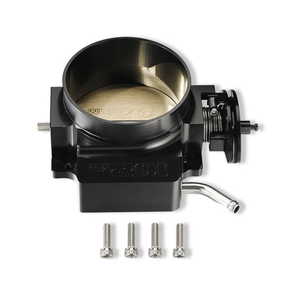 102mm throttle body intake opening with gold interior and black mounting base