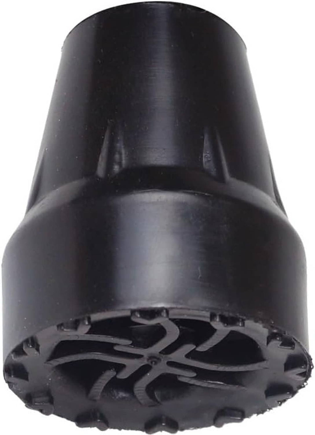 Crutch tip rubber end cap underside, black with deep tread lugs around edge