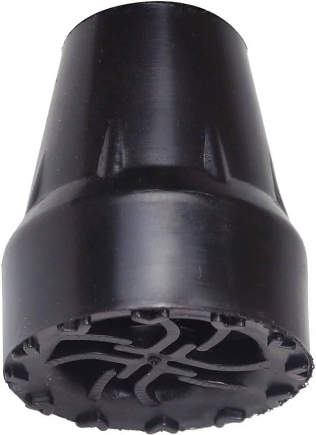 Crutch tip rubber end cap underside, black with deep tread lugs around edge