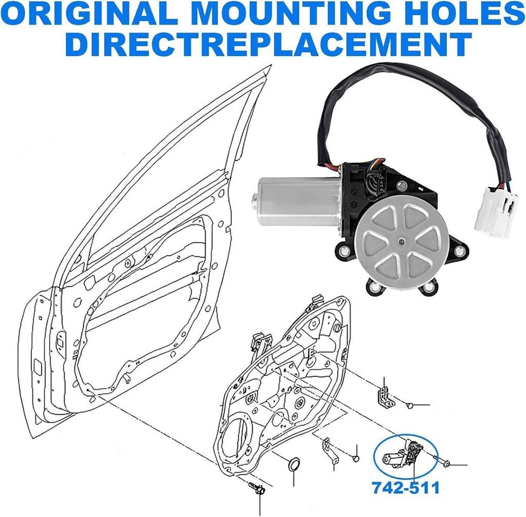 Power window lift motor shown with wiring harness for direct replacement