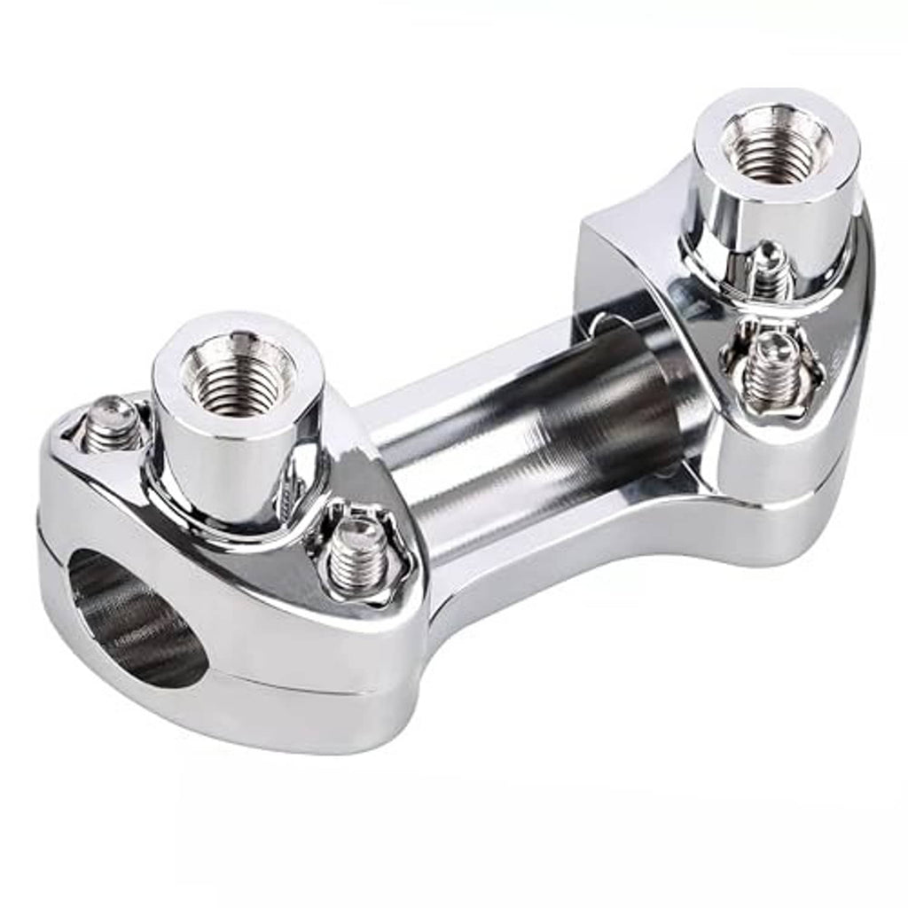 Chrome handlebar riser clamp with extended tube and multiple threaded stud mounts