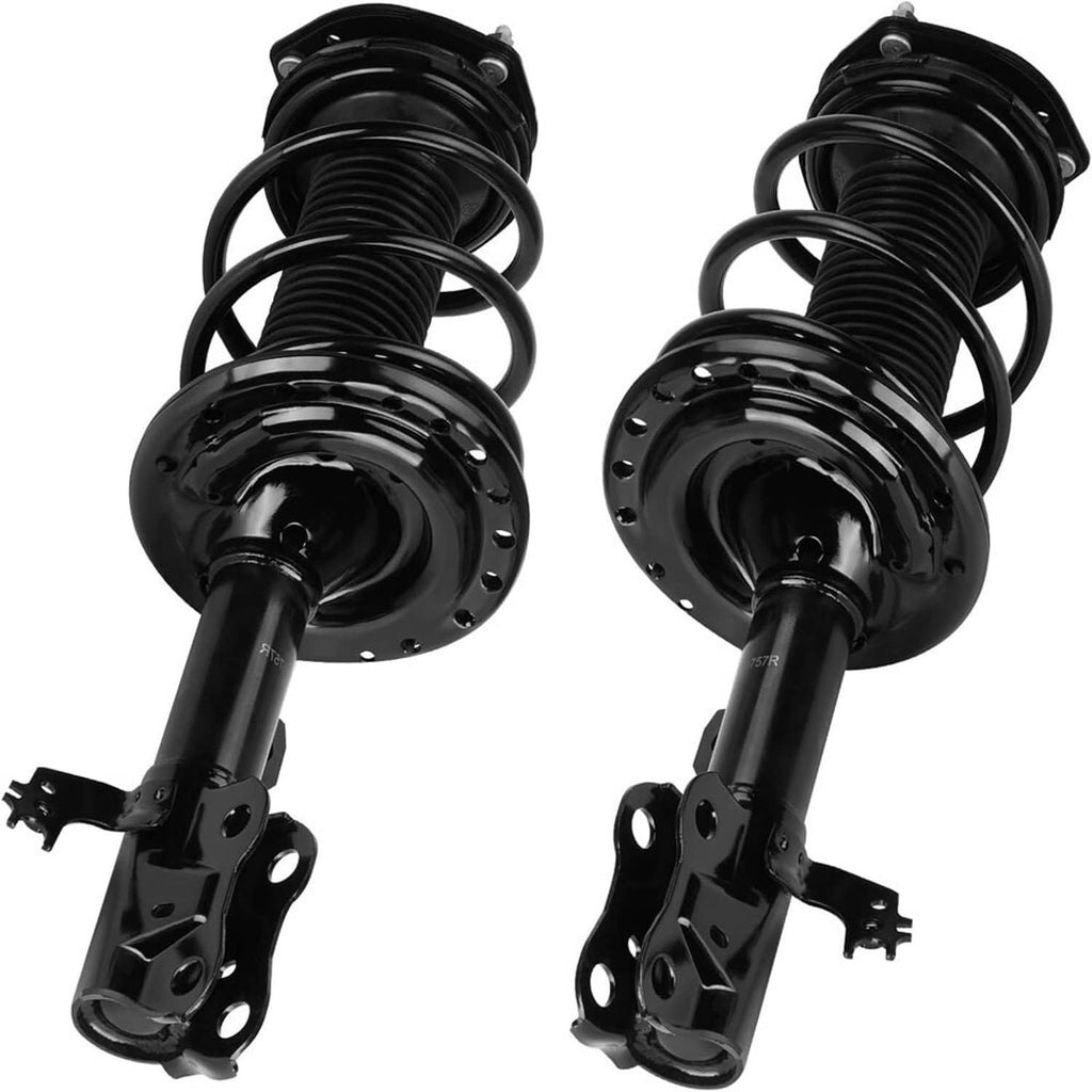 Pair of front shock absorber strut assemblies with coil springs, black
