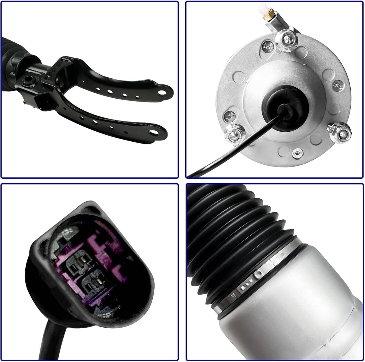 Air strut components: black bracket arms, wiring connector, circular top plate, coil spring
