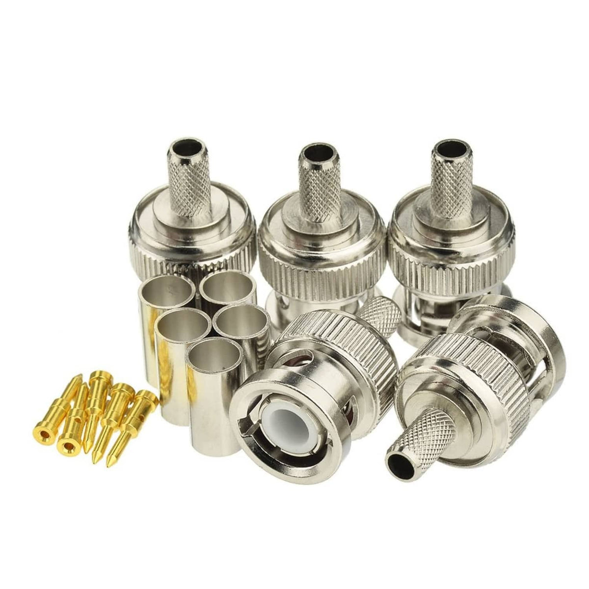 Assorted BNC male crimp connectors set with heat-shrink sleeves and brass pins