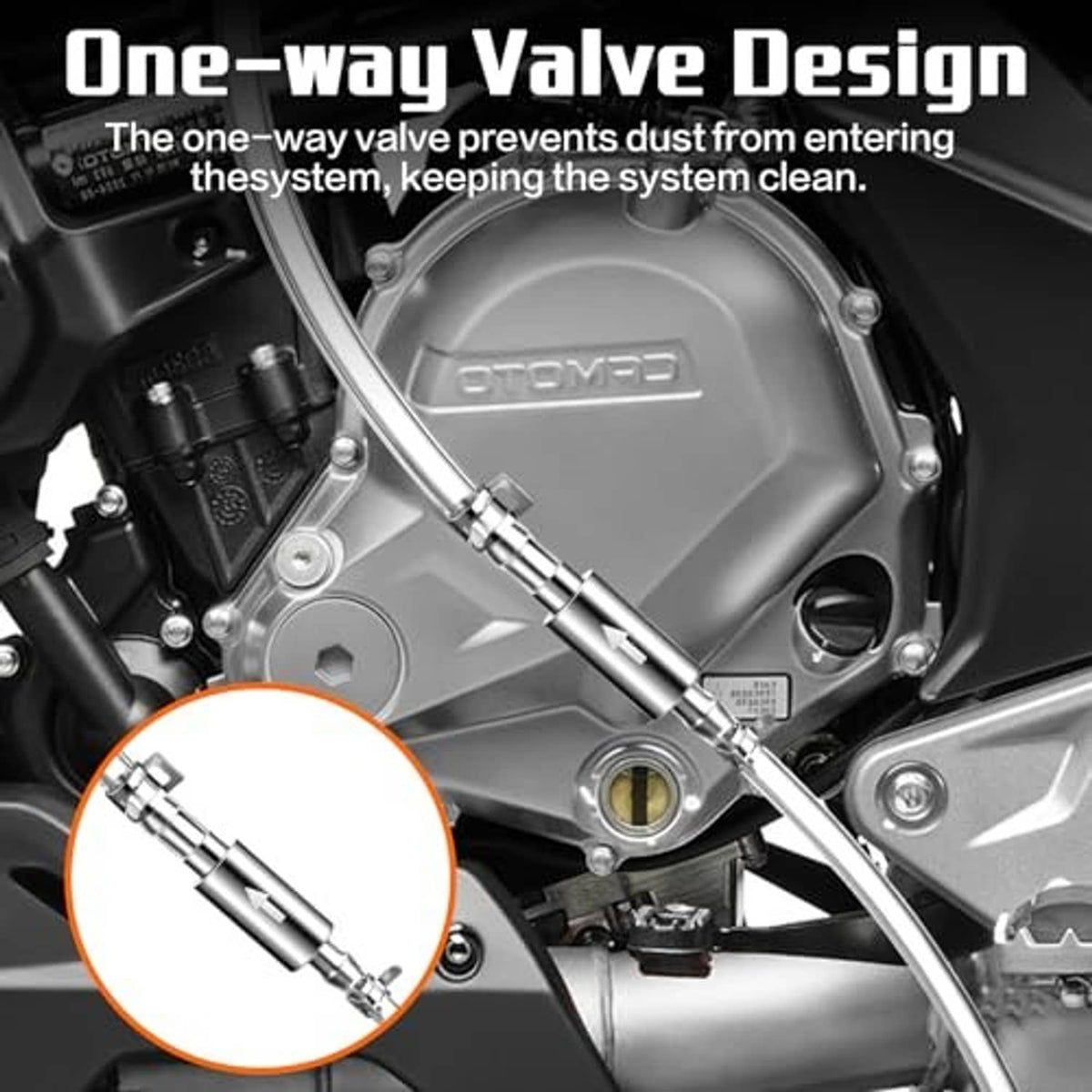 Brake bleeding kit one-way valve with metal housing and connected line