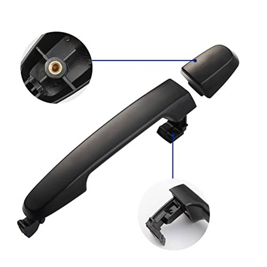 Exterior door handle and end caps shown separately; dark black finish.