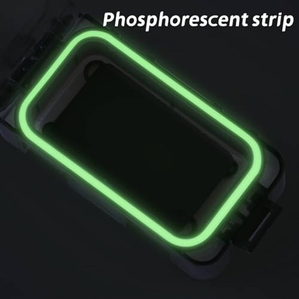 Tackle box organizer with green glowing phosphorescent trim on clear lid