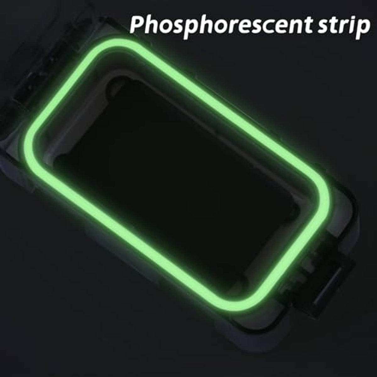 Tackle box organizer with green glowing phosphorescent trim on clear lid
