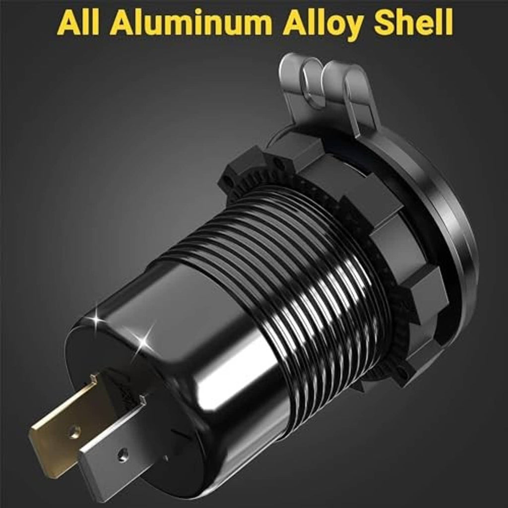 Retractable-style metal USB car charger with dual ports, black barrel body
