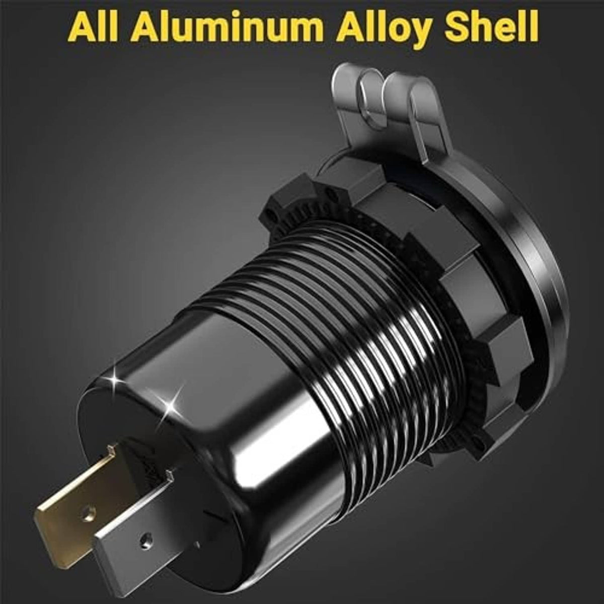Retractable-style metal USB car charger with dual ports, black barrel body