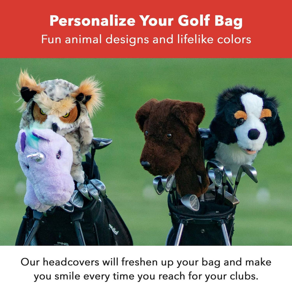 Animal plush golf driver headcovers, three designs with textured shag fur