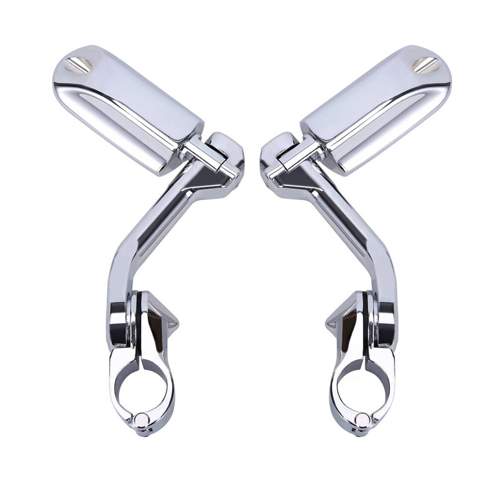 Chrome mounting brackets for motorcycle foot pegs, two-loop cross design