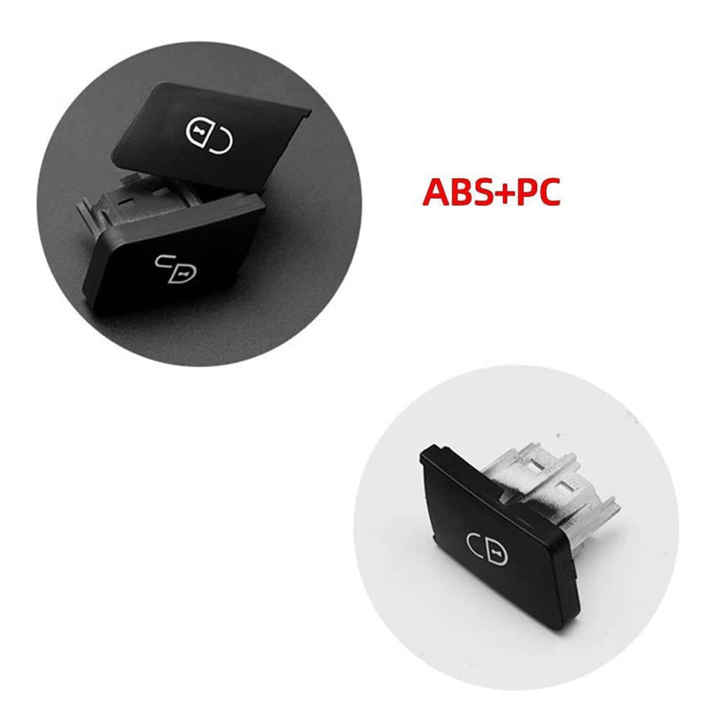Black door lock switch button with lock icon, shown with reverse mounting hardware