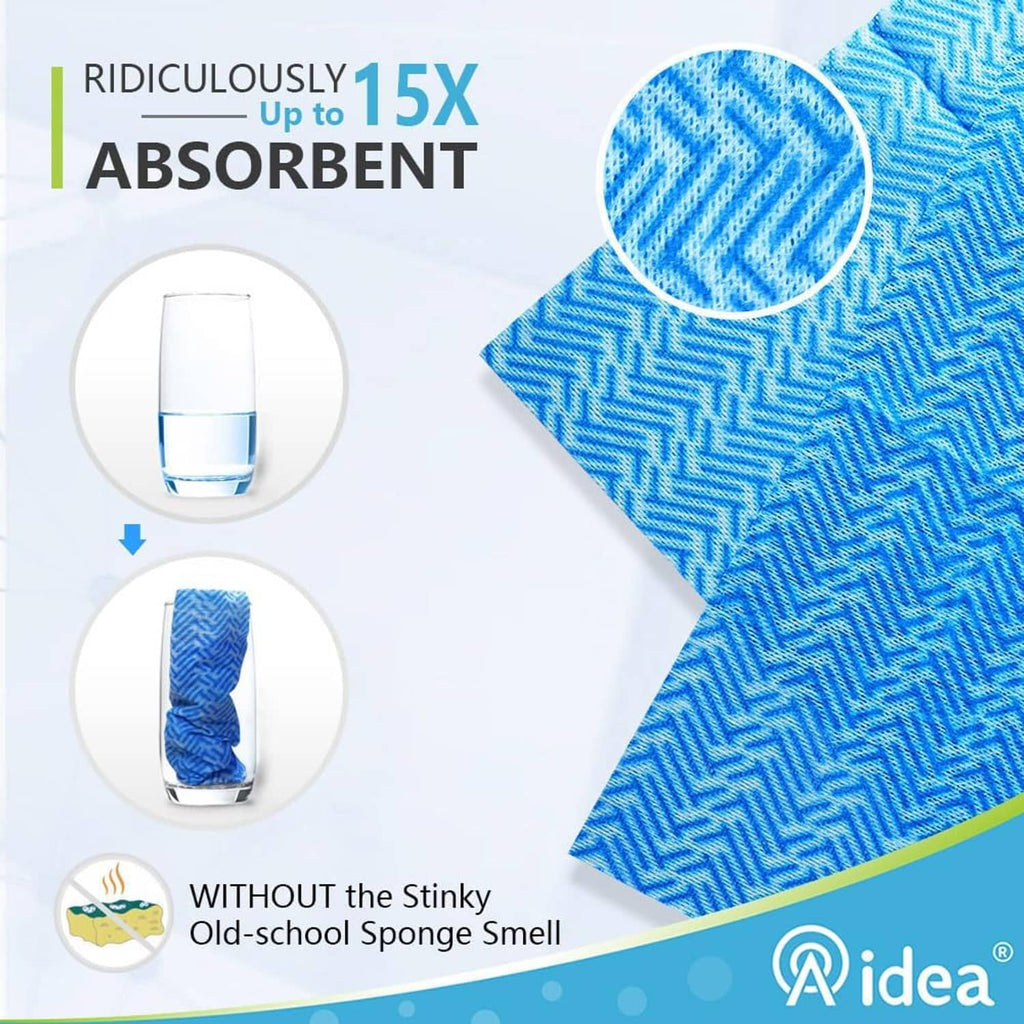 Blue reusable cleaning cloth with zigzag pattern, shown folded and close-up.