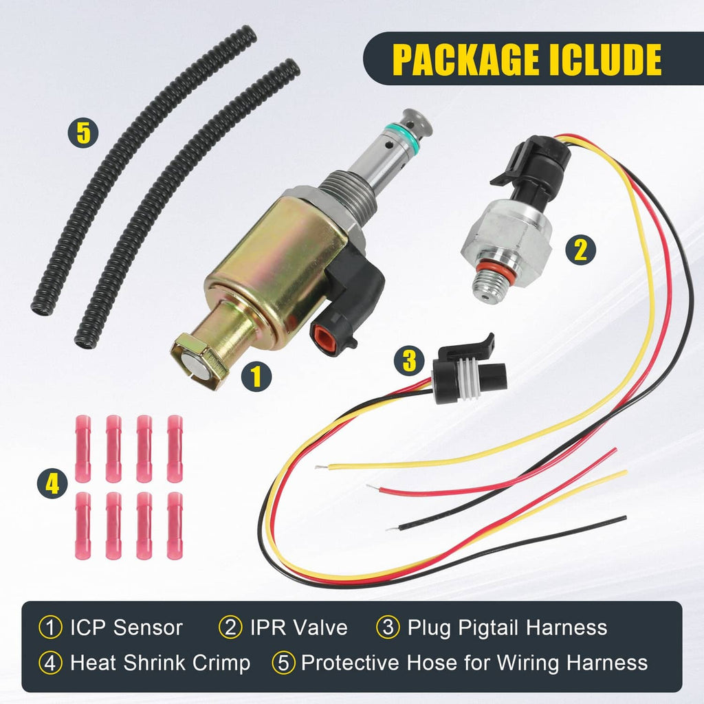 Fuel injection pressure regulator valve kit with harness wires, heat shrink, and protective hose