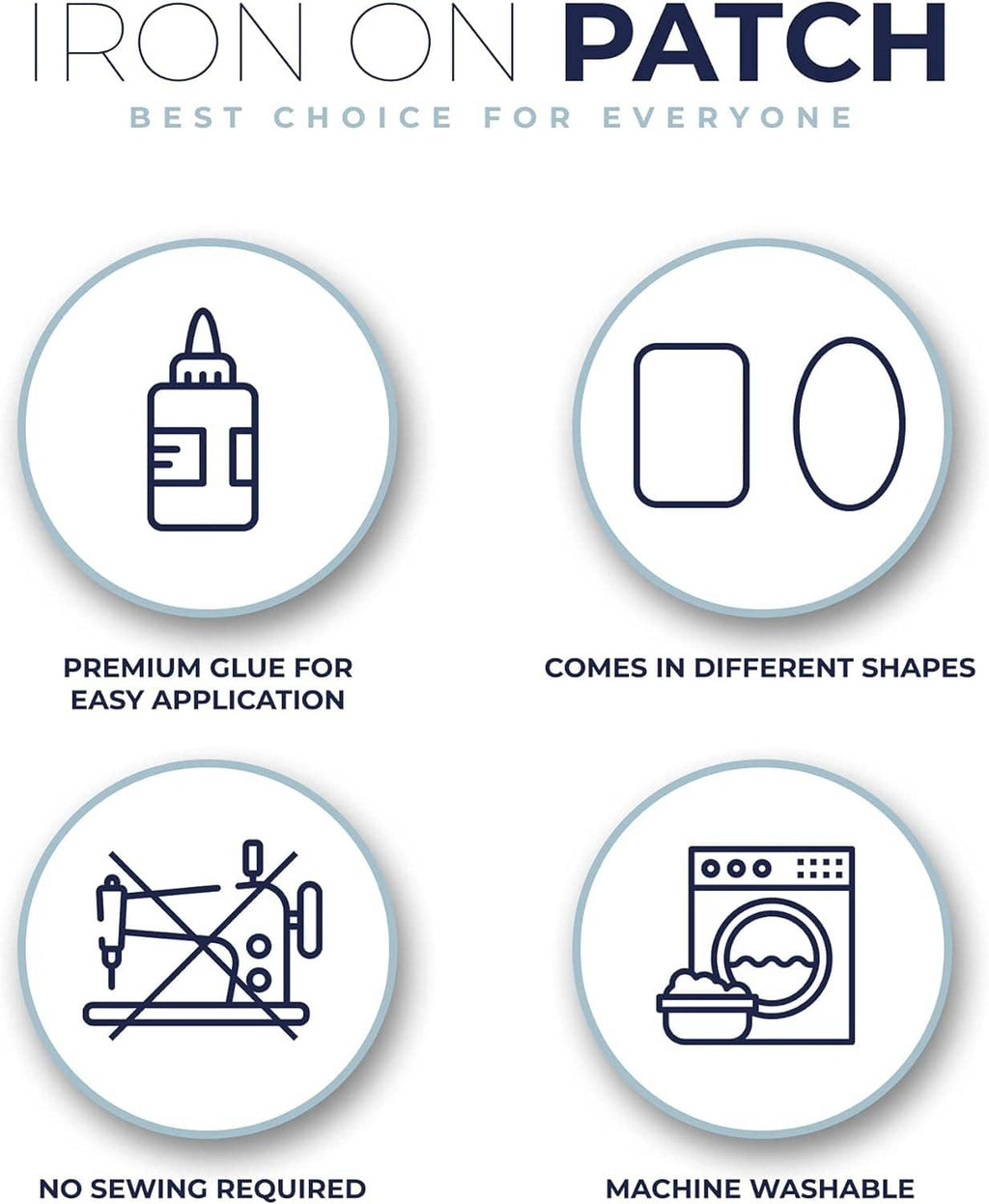 Iron-on patch set with application and care instruction icons