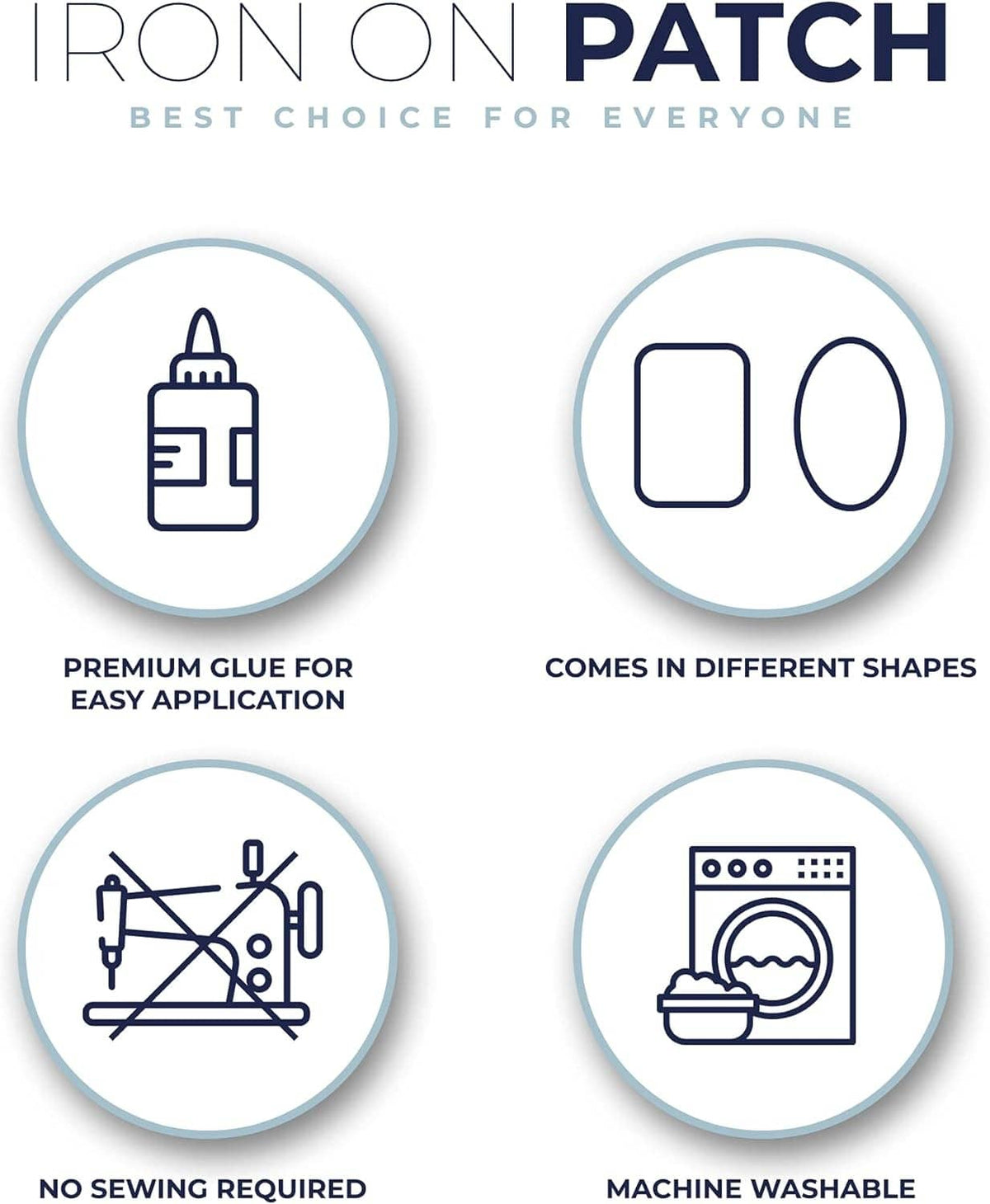 Iron-on patch set with application and care instruction icons