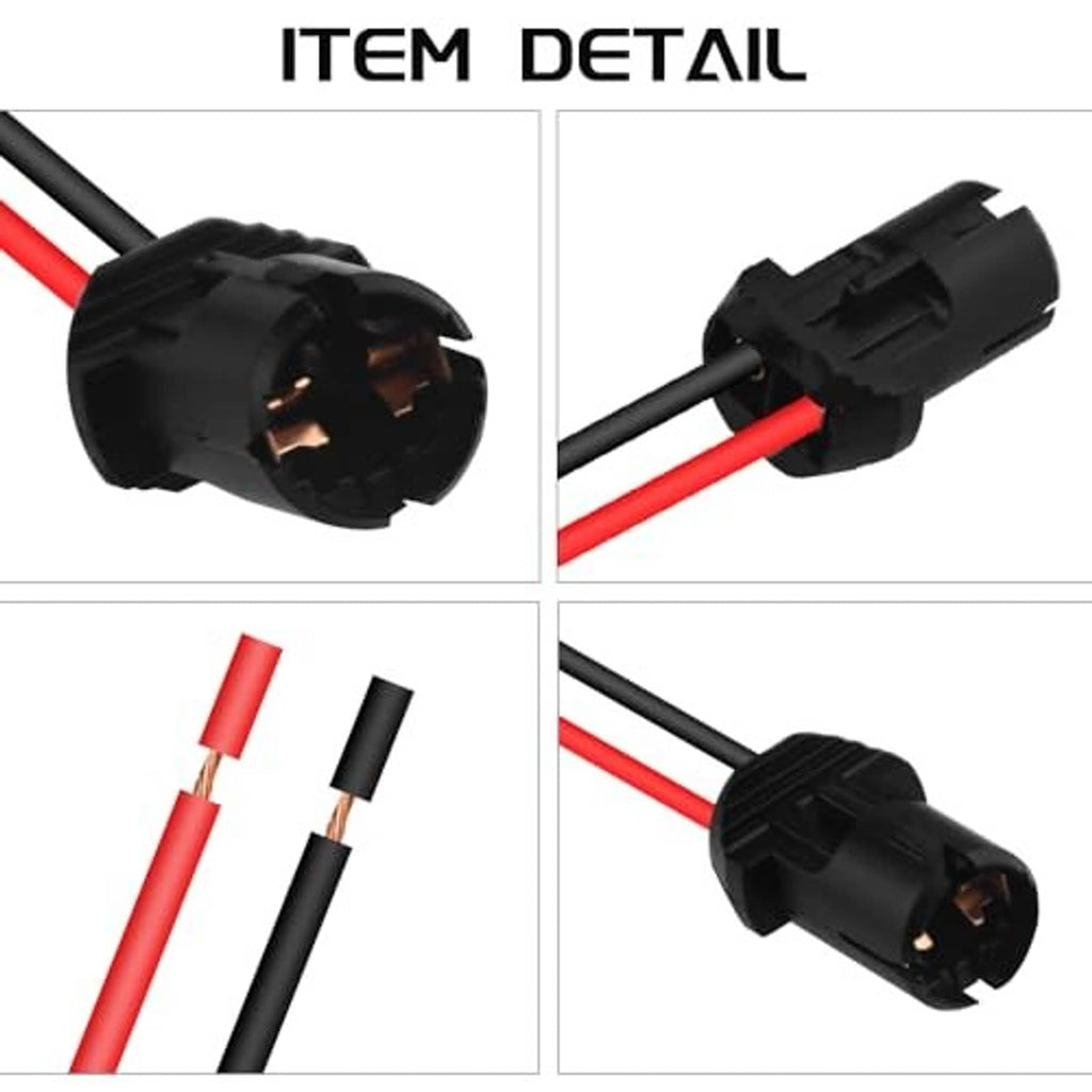 Pre-wired LED bulb socket connectors with black housings and exposed contact pins