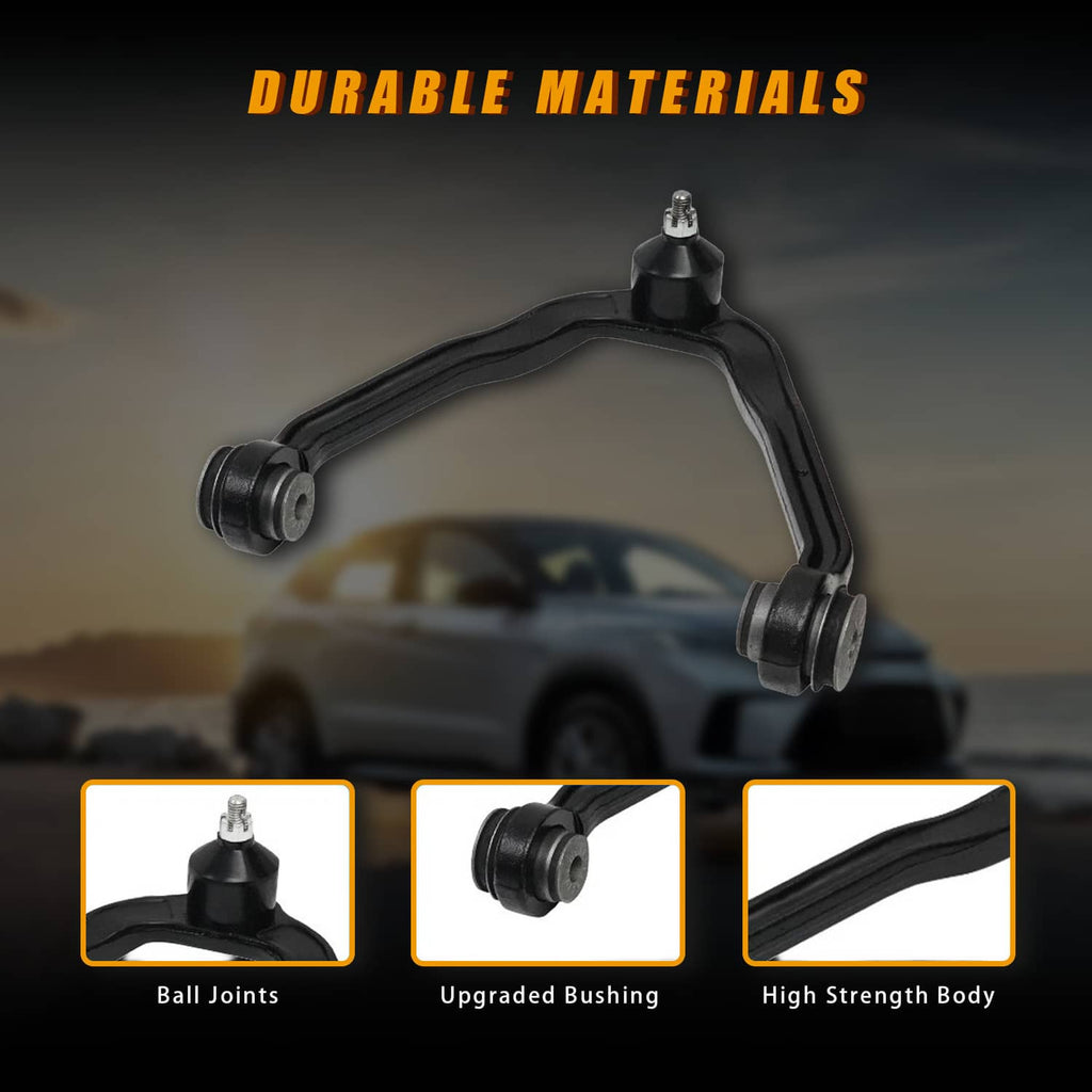 Single black front control arm with ball joint mounts and upgraded bushing ends.