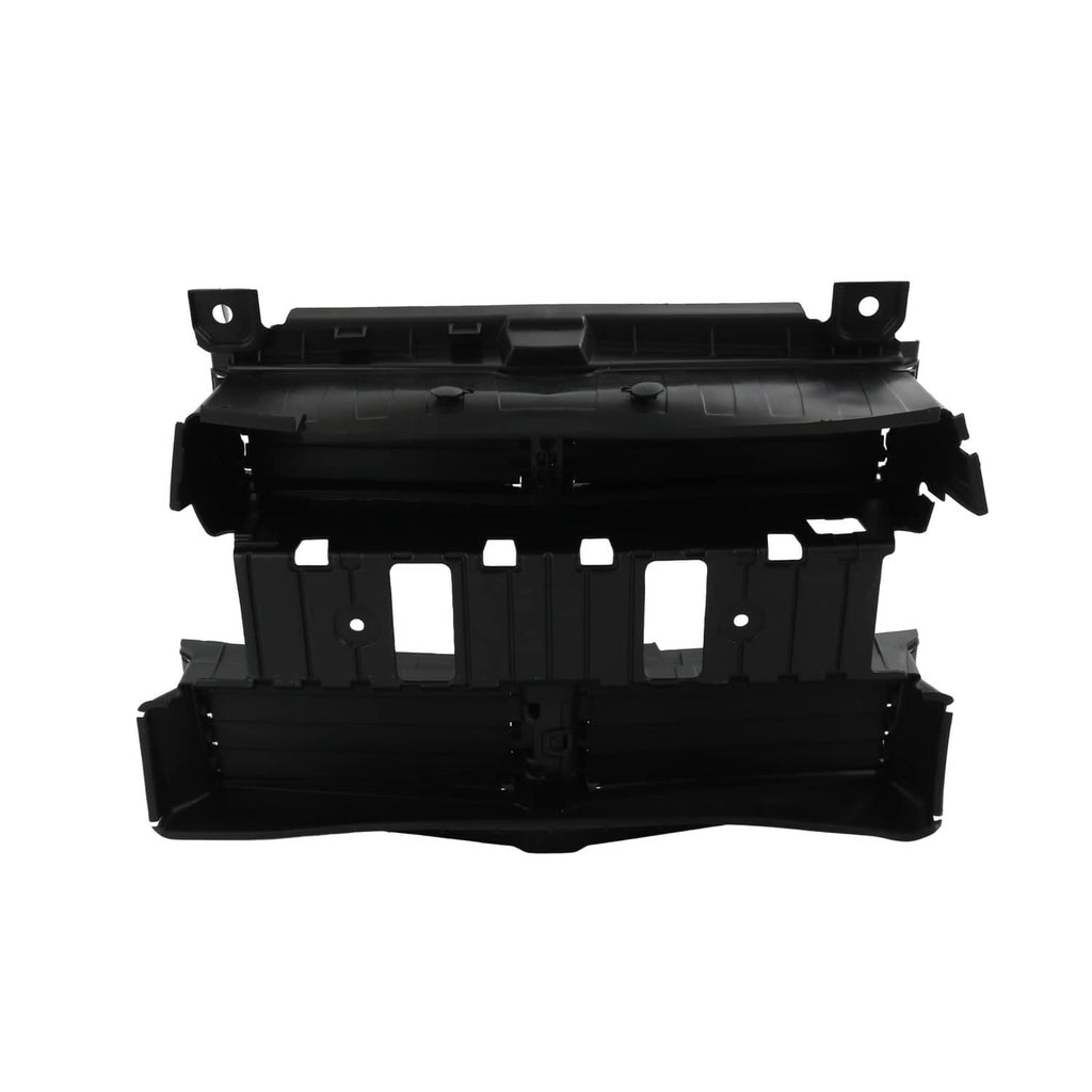 Black front radiator shutter assembly panel with cutouts and mounting points