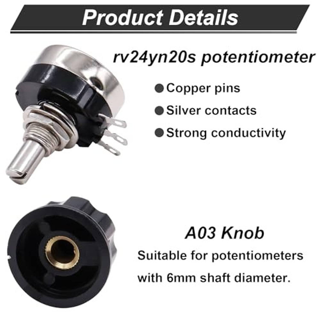 Rotary potentiometer details showing metal pins and internal contact area