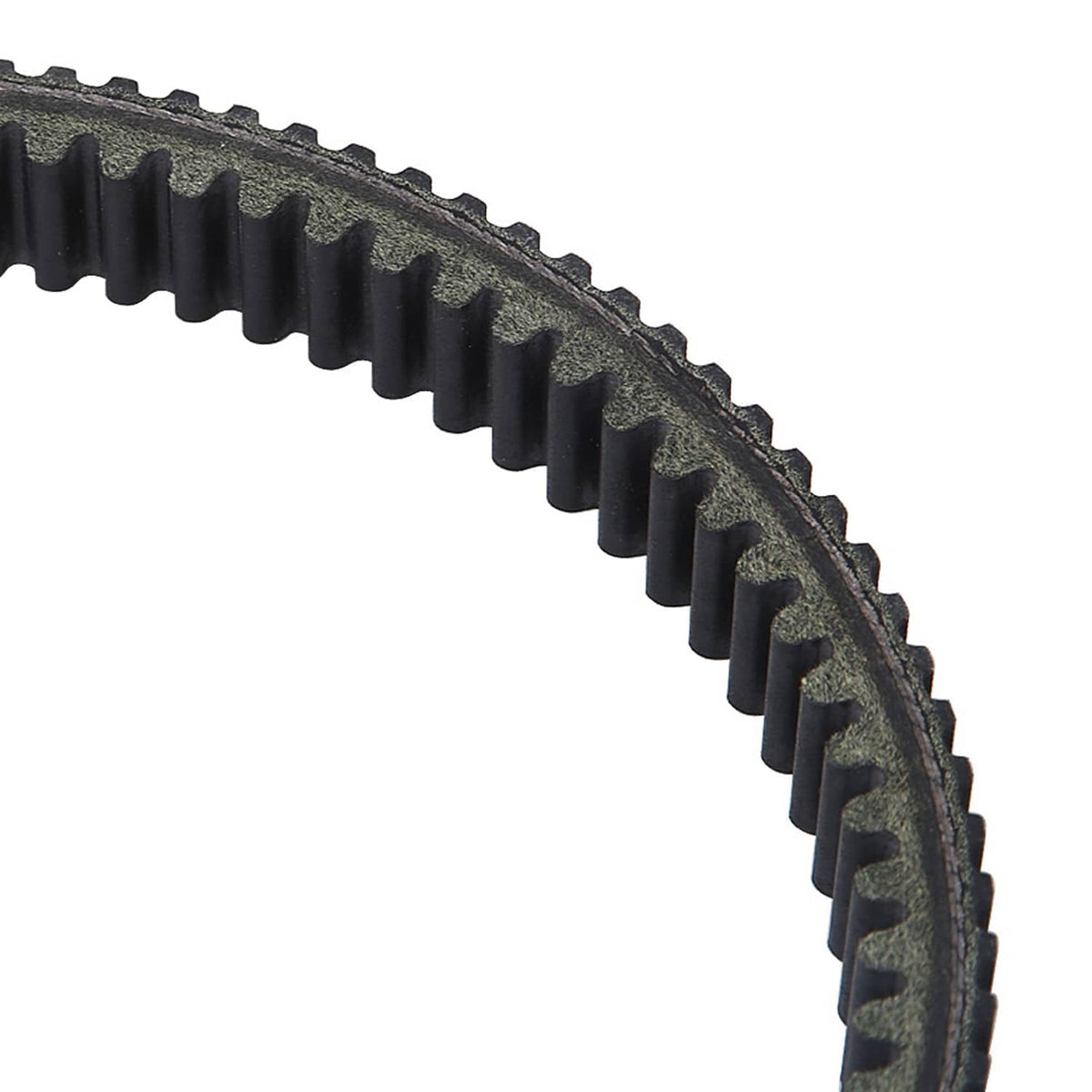 Dark ribbed motorcycle drive belt with toothed edges