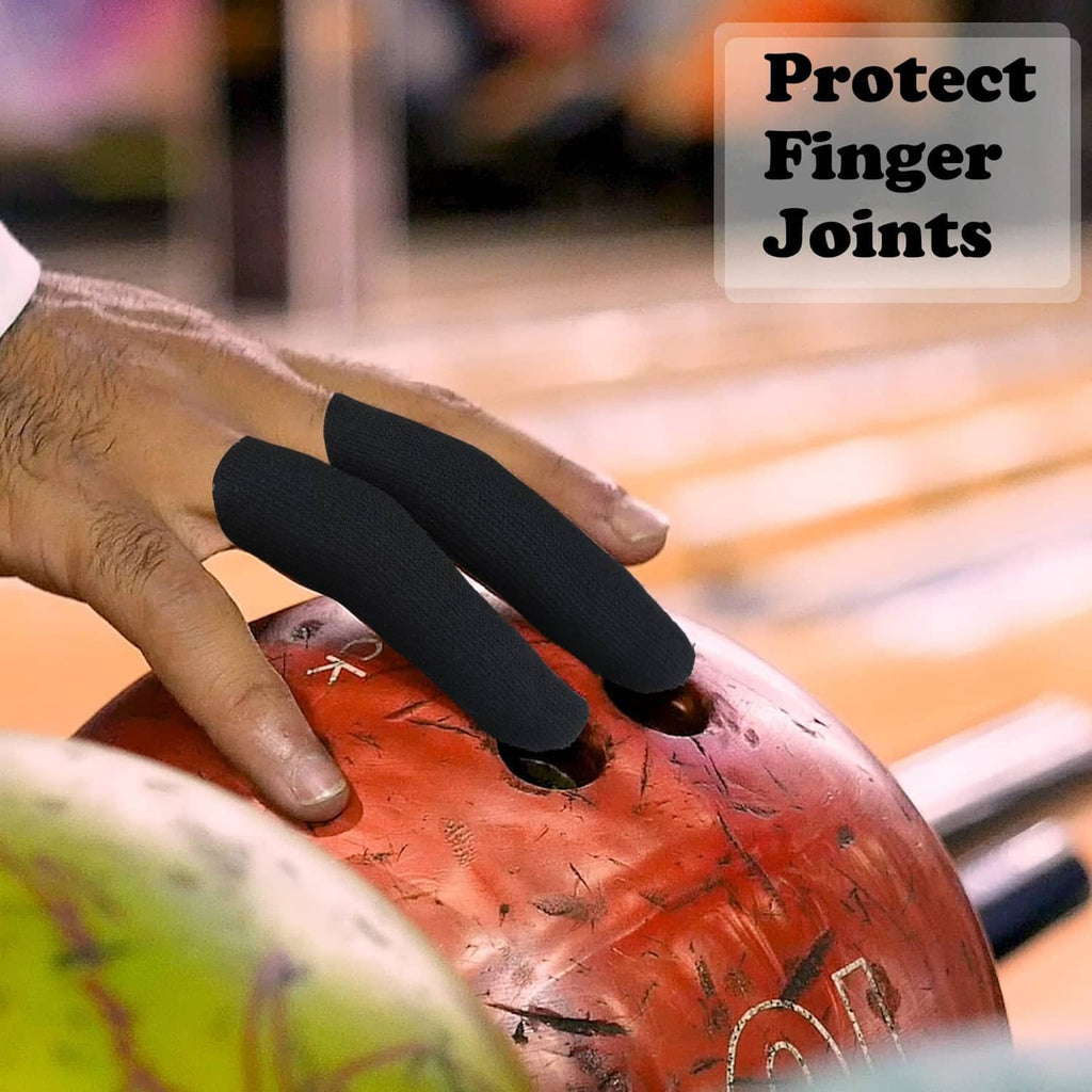 Black bowling finger tape pads covering the bowling ball’s finger holes
