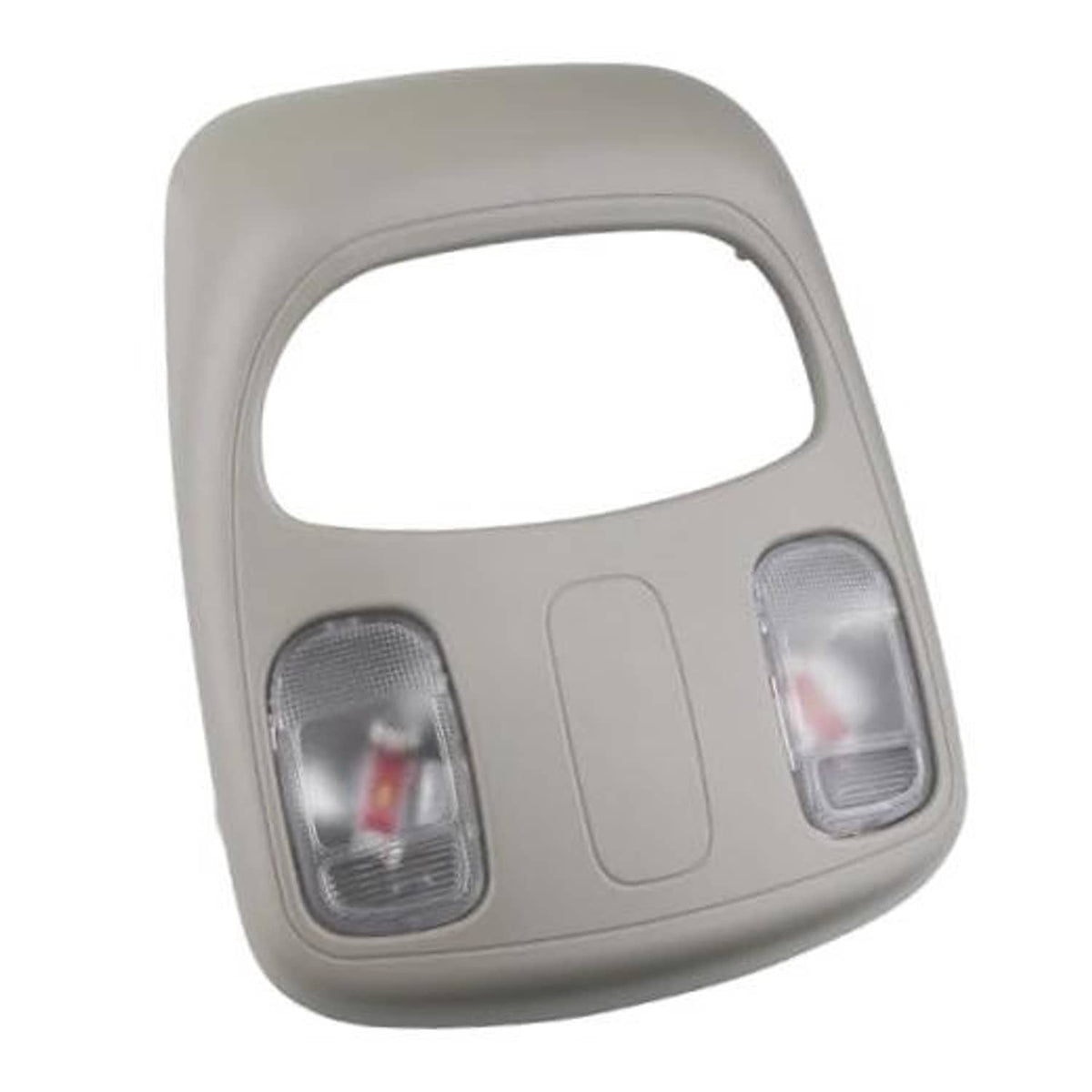 Gray dome map LED reading light assembly with two lens lights and center switch