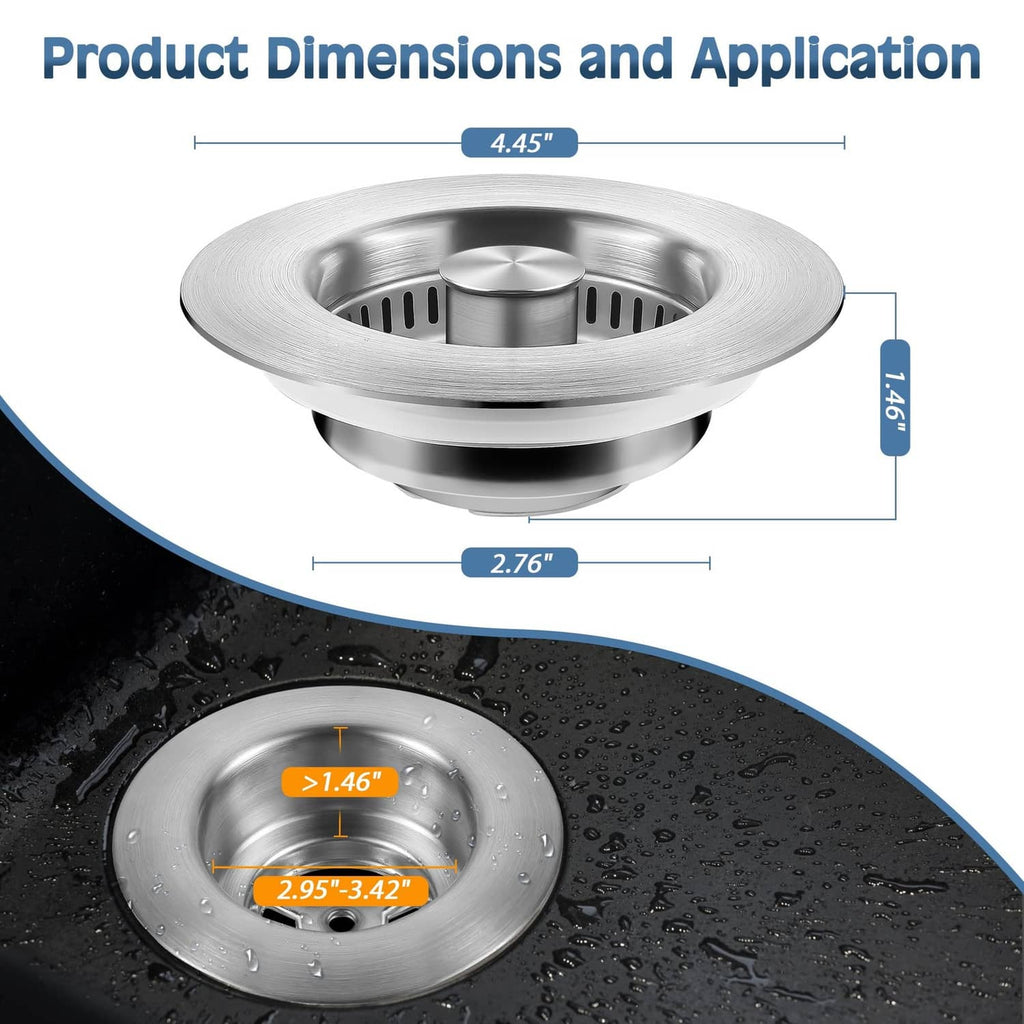 Brushed stainless steel drain strainer basket with rim and center cap