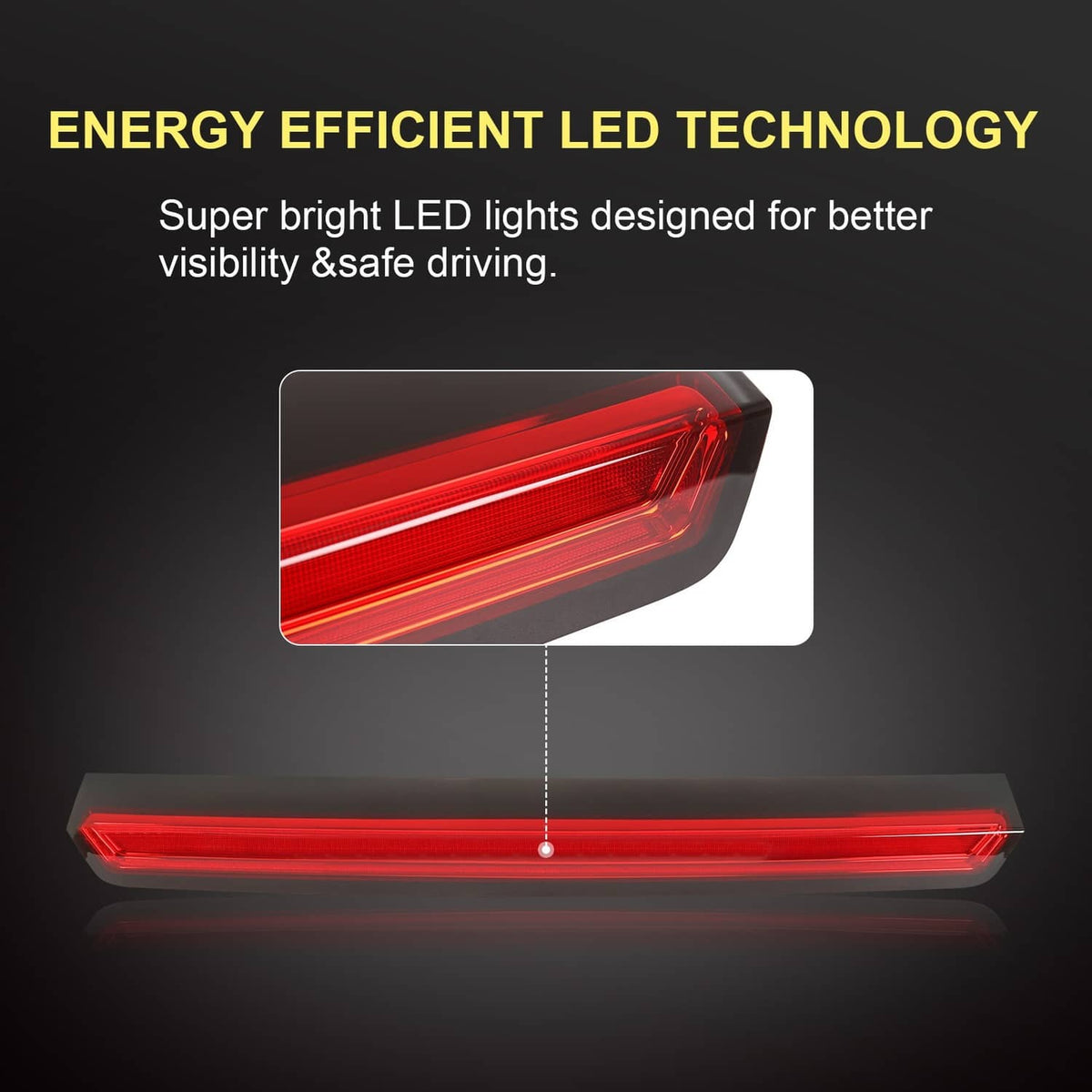 Red LED brake light bar with channel lens and reflective red elements