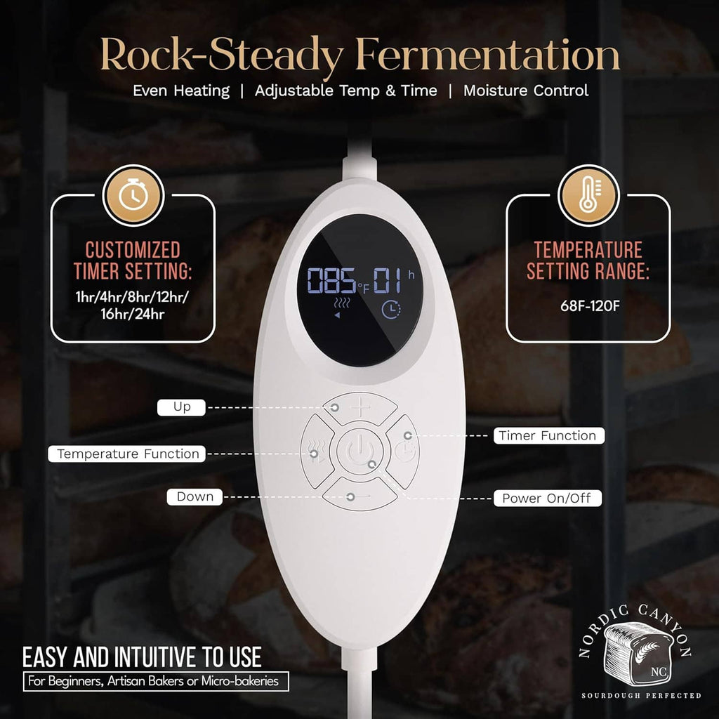 Bread proofing box temperature controller with display, timer buttons, and power on/off