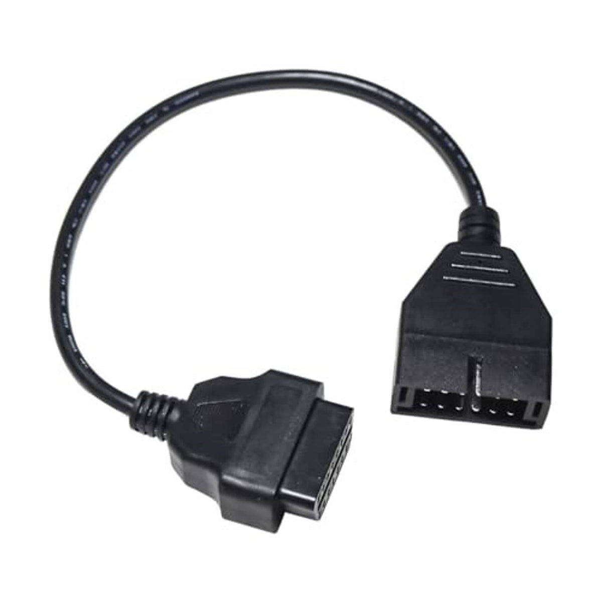 Black OBD diagnostic adapter cable with two matching connector ends and cable wire