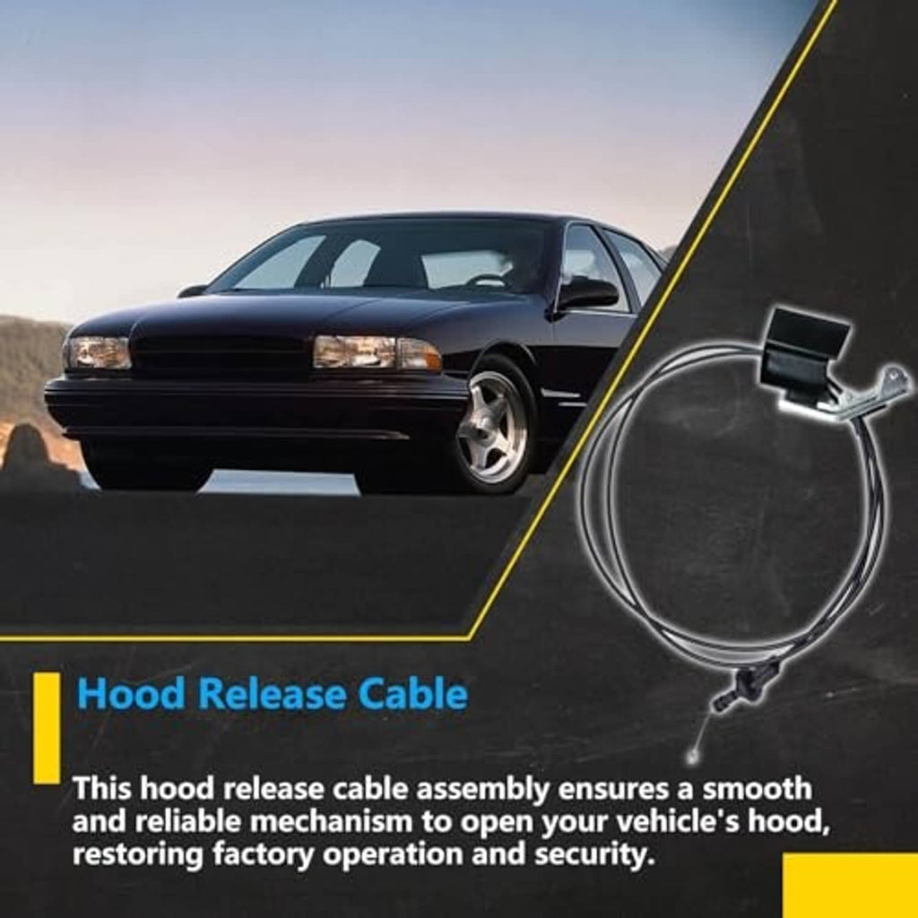 Hood latch release cable assembly with looped black cable and metal latch