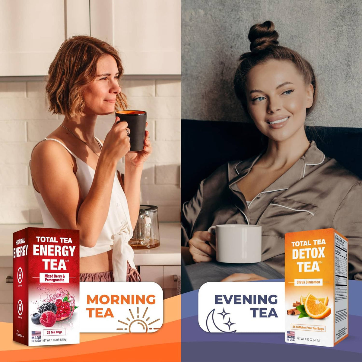 Morning and evening tea set with two tea boxes on a table