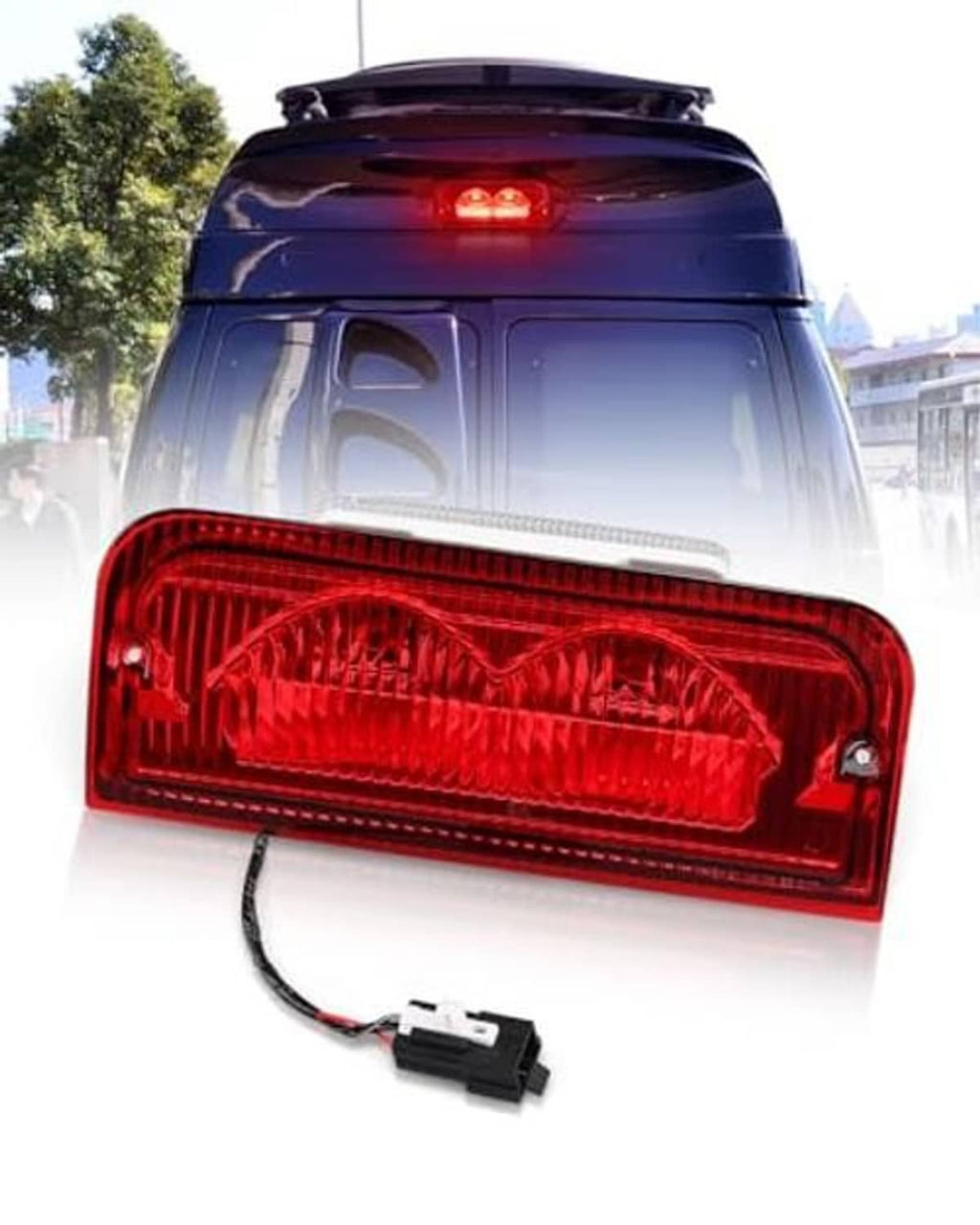 Center high mount stop LED light with red lens mounted on rear hatch