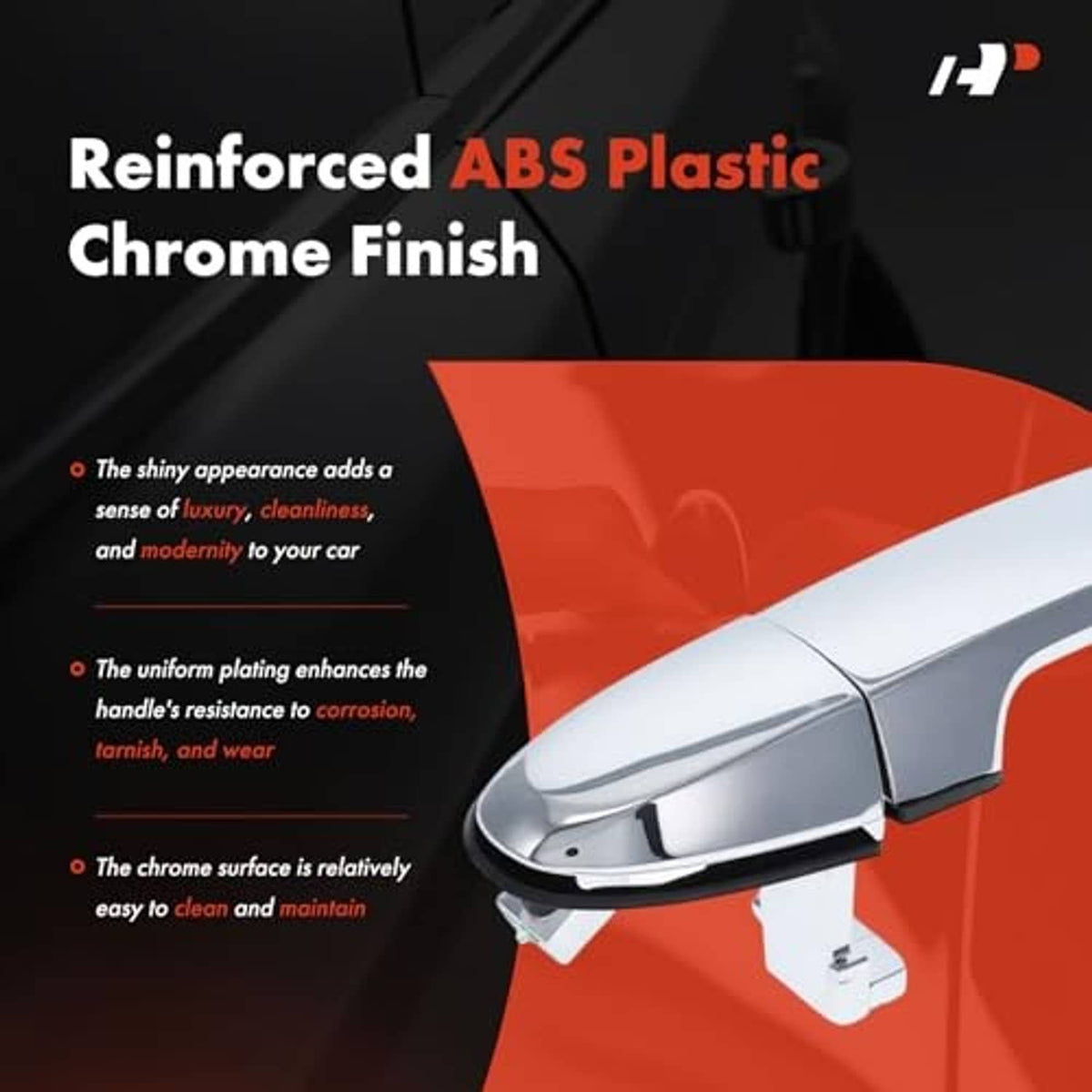 Chrome-finished ABS exterior door handle with integrated key cover, front right