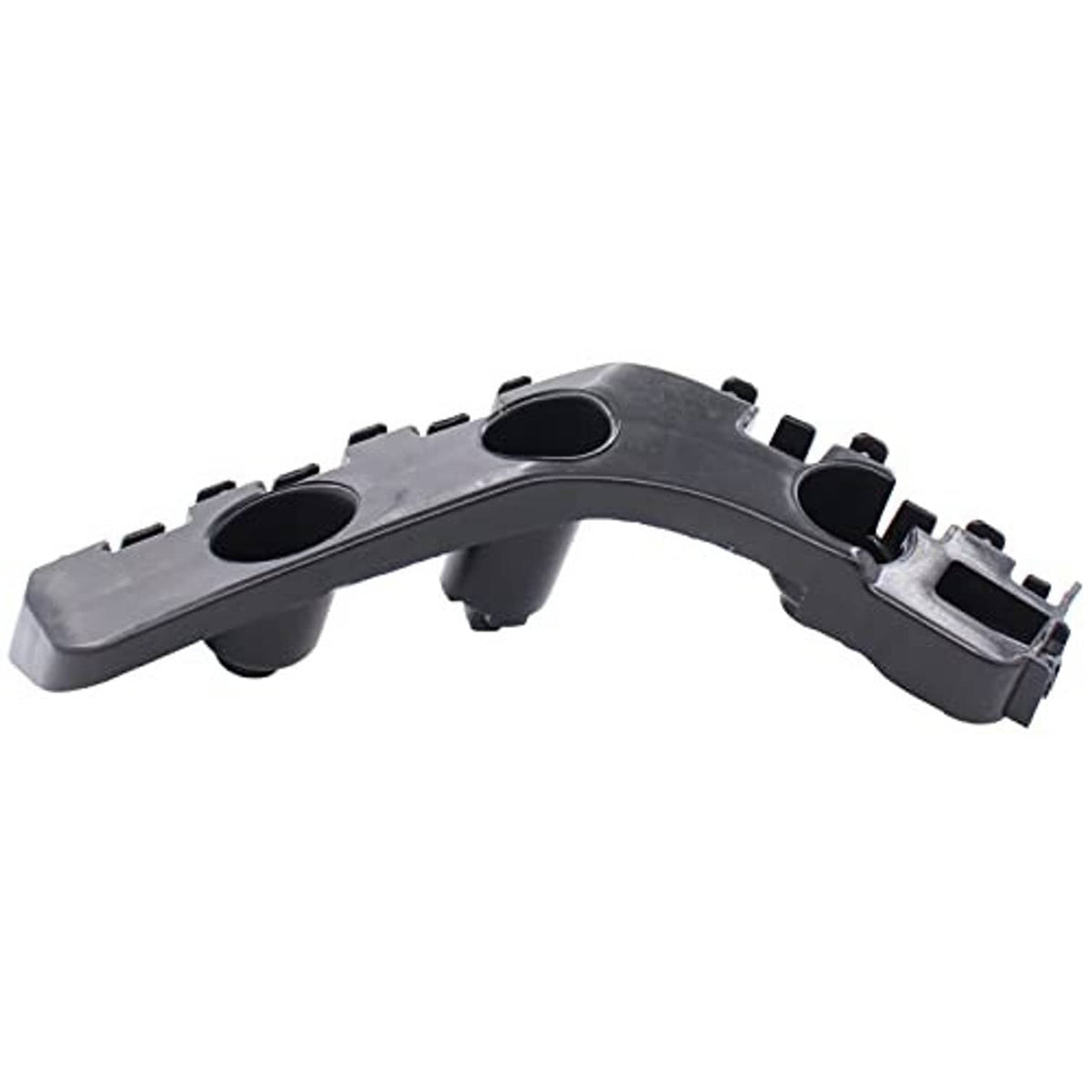 Single front bumper bracket retainer mount, black plastic, side profile with tabs