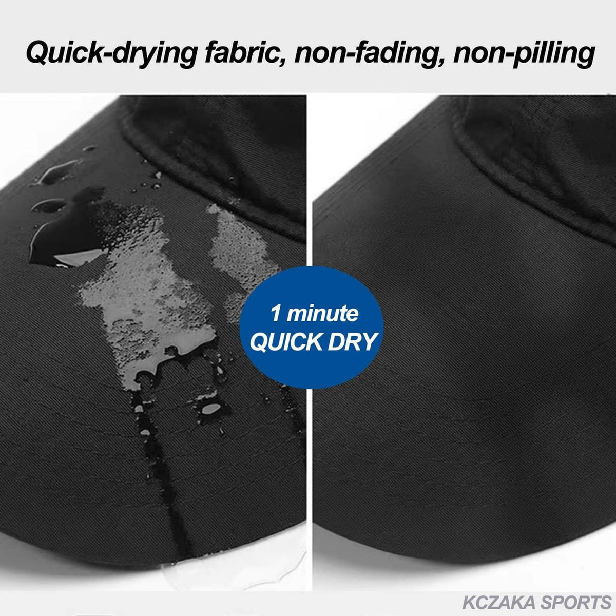 Grey baseball cap fabric with water-beading texture, quick-dry finish