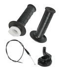 Universal mini bike throttle grips with cable, black rubber handles and mounting housing