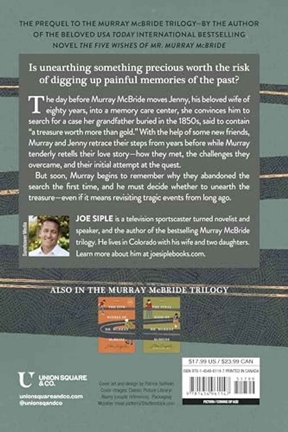 Back cover of a novel with synopsis text, author photo, publisher logos, and barcode.