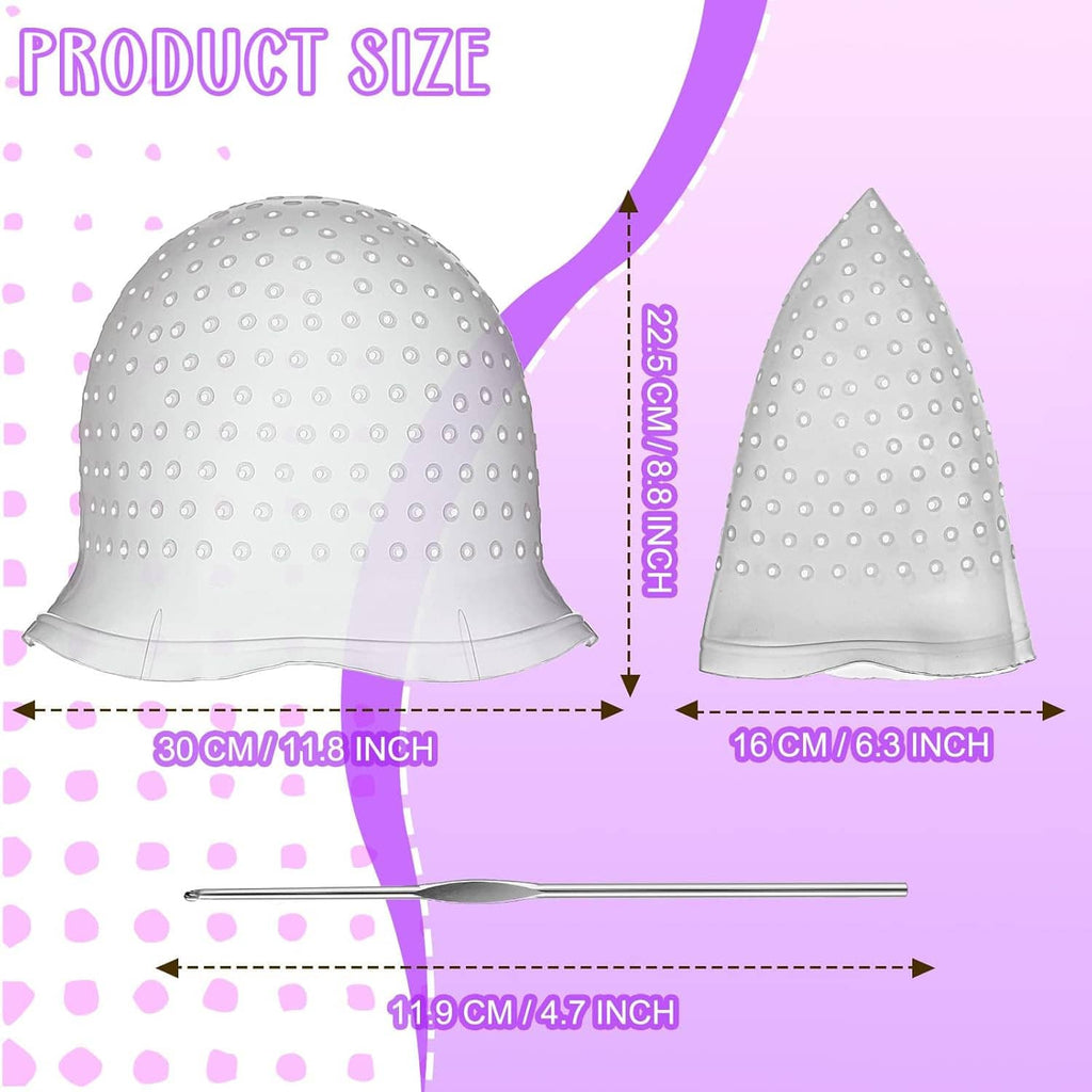 Silicone hair highlight cap set with perforated dome design and pull-through rods