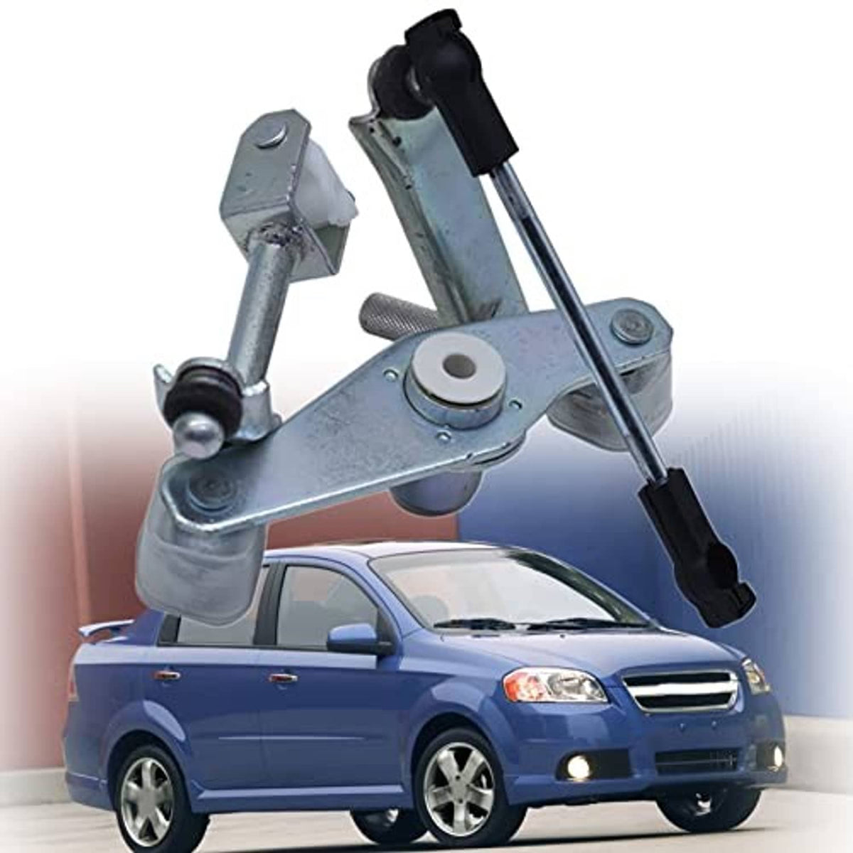 Manual shifter linkage equalizer assembly with metal arms and black shift rod